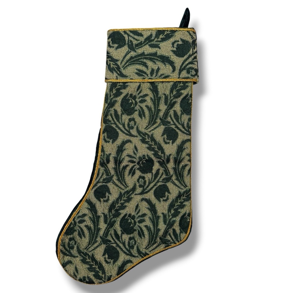 Pier 1 Brocade Tapestry Velvet Christmas Stocking Green Gold 19.5"